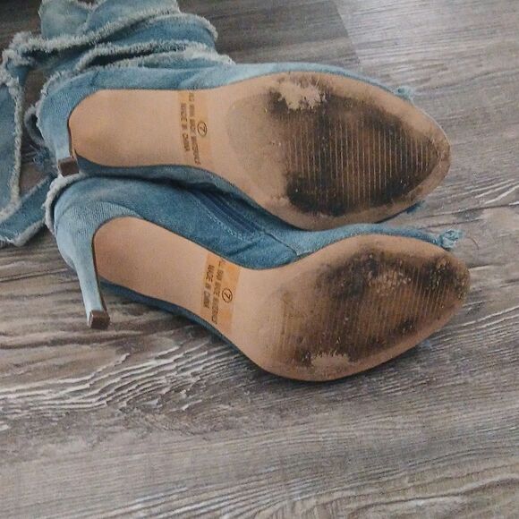 Jubilee open toe distressed denim jean  boot heels Sz 7 EUC - Picture 7 of 9